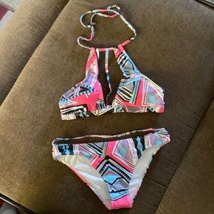 Pink, blue, black bikini